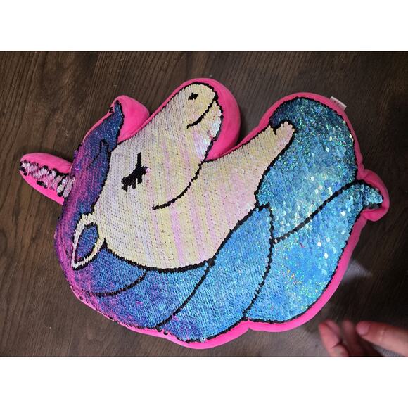 Unicorn Pink Silver Reversible Sequin Throw Pillows 14”x 12” Decorative Mermaid - Picture 15 of 16